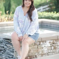 Boutique Simplified Periwinkle Blooms Oversized Top New Arrivals