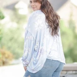 Boutique Simplified Periwinkle Blooms Oversized Top New Arrivals