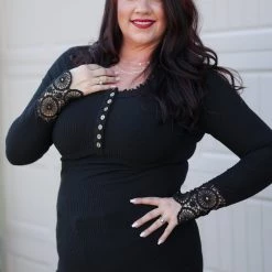 Boutique Simplified Cuffed With Love Black Henley