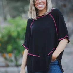 Boutique Simplified Touch Of Neon Short Sleeve Tunic New Arrivals