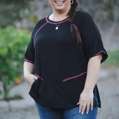 Boutique Simplified Touch Of Neon Short Sleeve Tunic New Arrivals