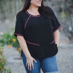 Boutique Simplified Touch Of Neon Short Sleeve Tunic New Arrivals