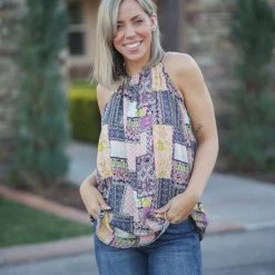 Boutique Simplified Joy With Paisley Halter Top