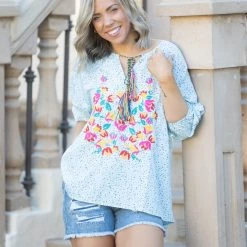 Boutique Simplified Fiesta Time Embroidered 3/4 Sleeve New Arrivals