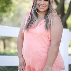 Boutique Simplified Captivating Coral Sleeveless Hoodie New Arrivals