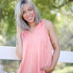 Boutique Simplified Captivating Coral Sleeveless Hoodie New Arrivals