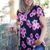 Boutique Simplified Pink Sunflowers Short Sleeve Top New Arrivals