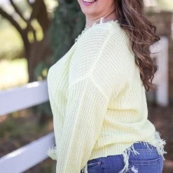 Boutique Simplified You Are My Sunshine Frayed Sweater