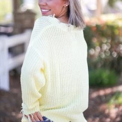 Boutique Simplified You Are My Sunshine Frayed Sweater