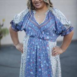 Boutique Simplified Blue Birds Fly - Dress New Arrivals