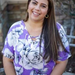 Boutique Simplified Purple Rose Short Sleeve New Arrivals