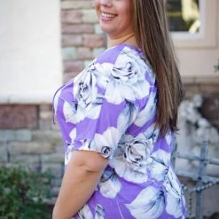 Boutique Simplified Purple Rose Short Sleeve New Arrivals