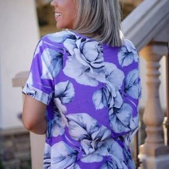 Boutique Simplified Purple Rose Short Sleeve New Arrivals