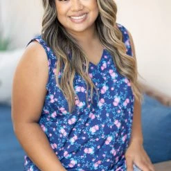 Boutique Simplified New Arrivals Navy Splendor Sleeveless Top