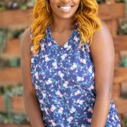 Boutique Simplified New Arrivals Navy Splendor Sleeveless Top