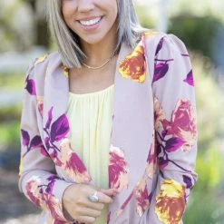 Boutique Simplified Blazer Of Glory - Taupe Floral New Arrivals