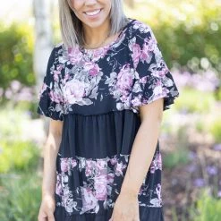 Boutique Simplified Vintage Rose Ruffled Tunic
