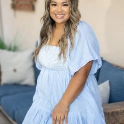 Boutique Simplified Ocean Eyes Smocked Ruffled Top