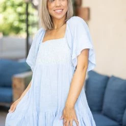 Boutique Simplified Ocean Eyes Smocked Ruffled Top