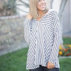 Boutique Simplified New Arrivals Striped Coastal Hoodie