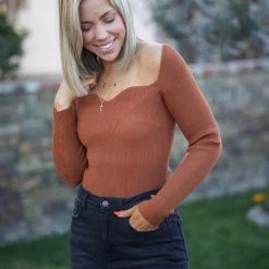 Boutique Simplified New Arrivals Total Doll Sweater Bodysuit - Rust