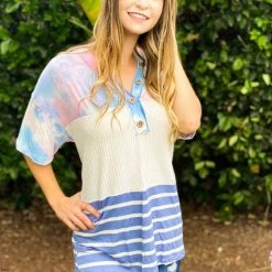 Boutique Simplified Cotton Candy Button Down Top
