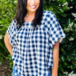 Boutique Simplified Day At The Park Woven Plaid Top New Arrivals