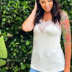 Boutique Simplified New Arrivals Delicate Floral Lace Trim Tank