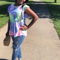 Boutique Simplified New Arrivals Flutter By Tie Dye Ruffled Top