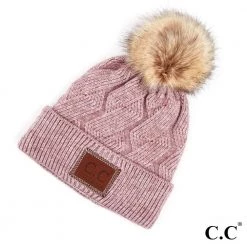 Iris & Rainbow Boutique #E55 CC Geometric Cable Beanie With Pom