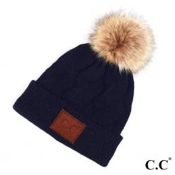 Iris & Rainbow Boutique #E55 CC Geometric Cable Beanie With Pom