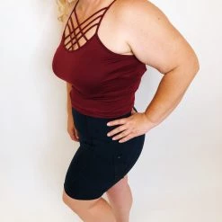 Iris & Rainbow Boutique New Arrivals #K248 The Maze Criss Cross Tank (Burgundy)