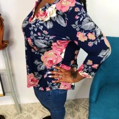 Iris & Rainbow Boutique #K887 Gabby's Favorite 3/4 Sleeve Top (NAVY) New Arrivals