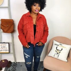 Iris & Rainbow Boutique #K802 Vintage Red Corduroy POL Shacket