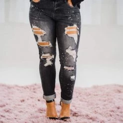 Iris & Rainbow Boutique #H21 Splash In The Dark Judy Blue Boyfriend Jeans