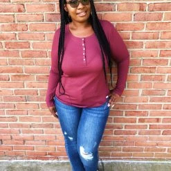 Iris & Rainbow Boutique New Arrivals #K661 Simply Sophisticated Long Sleeve Top (Burgundy)