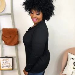 Iris & Rainbow Boutique New Arrivals #K815 Ribbed & Ruffled Top (Black)