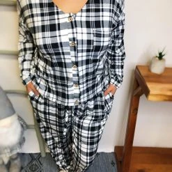 Iris & Rainbow Boutique #L523 The Perfect Plaid Match Set (White/Black)