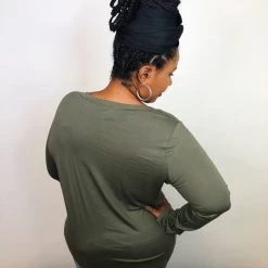 Iris & Rainbow Boutique #k636 Back To Basics Long Sleeve Top (Olive) New Arrivals