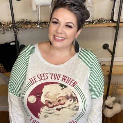 Iris & Rainbow Boutique #H44 He Sees You When You're Drinking Santa Tee