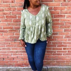 Iris & Rainbow Boutique New Arrivals #K678 Plant Me In Diamonds Long Sleeve Top (Green)