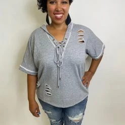 Iris & Rainbow Boutique New Arrivals #K451 Wicked Caged Distressed Hoodie (Heather Grey)