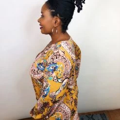 Iris & Rainbow Boutique New Arrivals #K635 A Walk In A Paisley Dream Top (Mustard/Mauve)