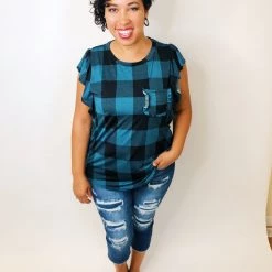 Iris & Rainbow Boutique K525 Nothing Better Than Plaid Top (Teal) New Arrivals