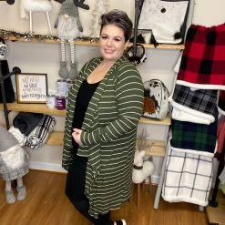 Iris & Rainbow Boutique #M845 Olive Striped Open Cardigan New Arrivals