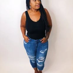 Iris & Rainbow Boutique #K552 Feeling Myself In Contrast Patch Judy Blue Skinny Capri New Arrivals