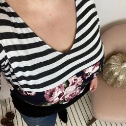 Iris & Rainbow Boutique #K962 Flowers And Stripes Long Sleeve (Black) New Arrivals