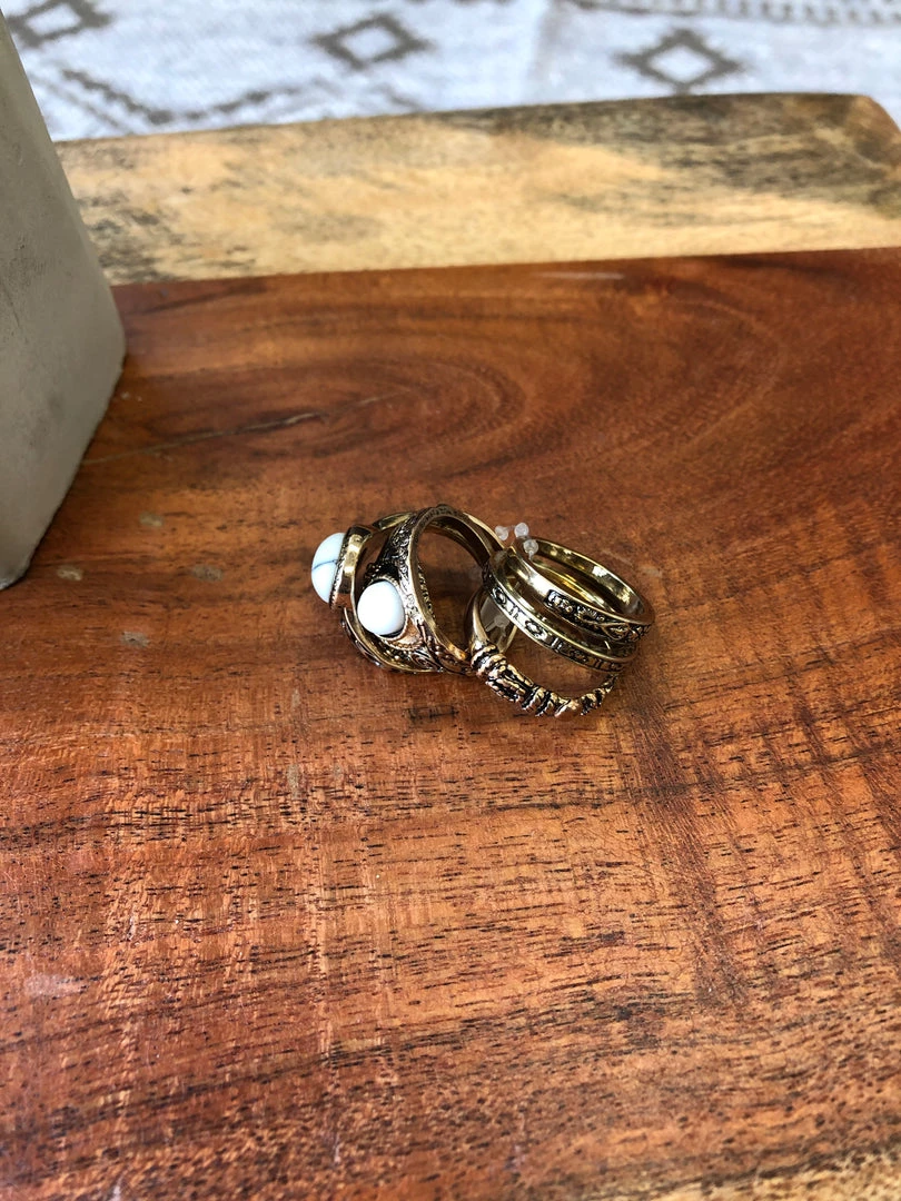 Iris & Rainbow Boutique White Marble Elegance Ring Set 3 Iris & Rainbow Boutique White Marble Elegance Ring Set