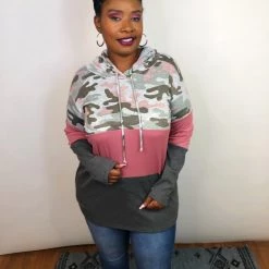 Iris & Rainbow Boutique New Arrivals #k639 Peek A Boo Pink Color Block Hoodie Top