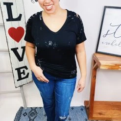 Iris & Rainbow Boutique New Arrivals #L918 Moonlight Tie Dye Top (Black/Grey)